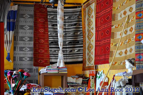 Some of Teresa's finished weavings in her shop